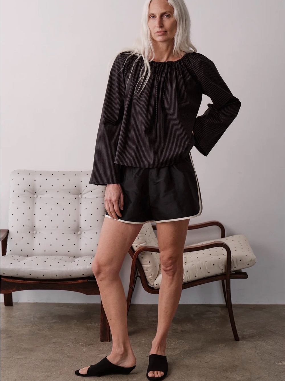 DONNI The Silk Taffeta Racer Stripe Short in Jet - Picture 7 of 7